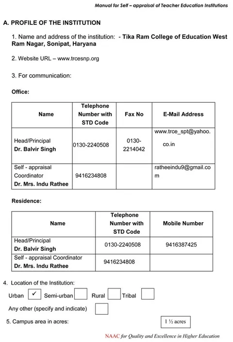 Self Appraisal Report Institutional – page 3