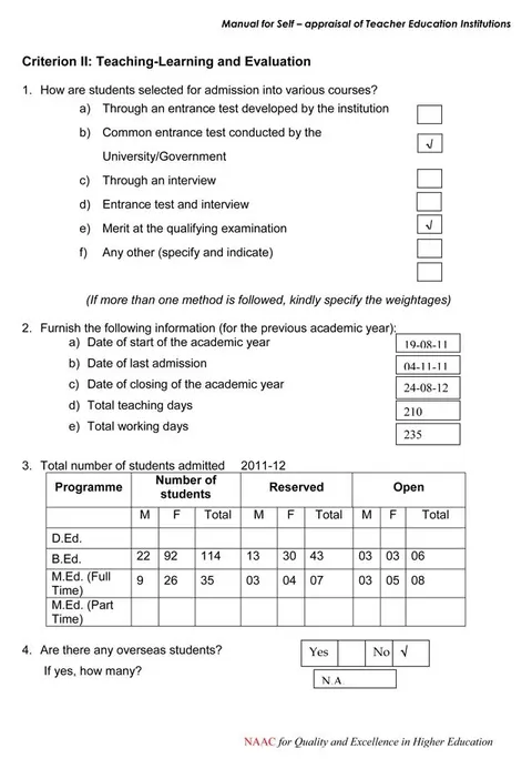 Self Appraisal Report Institutional – page 11