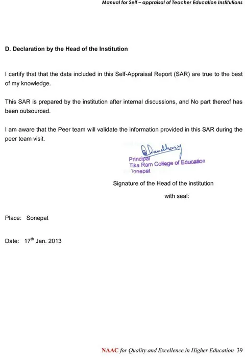Self Appraisal Report Institutional – page 37
