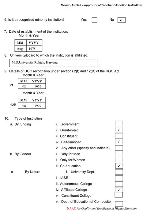 Self Appraisal Report Institutional – page 4