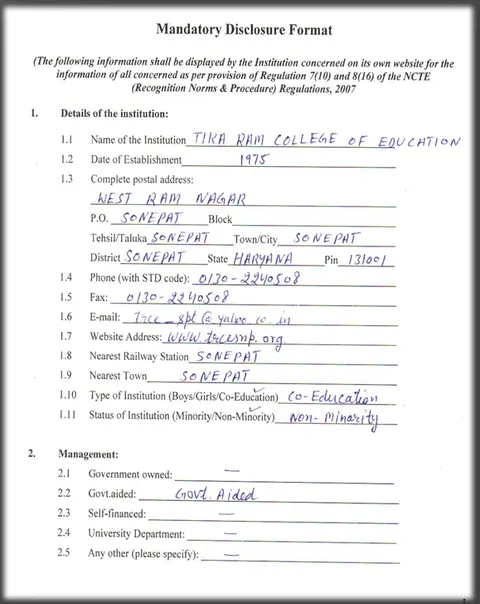 Mandatory Disclosure – page 1