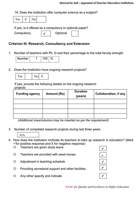 Self Appraisal Report Institutional – page 15